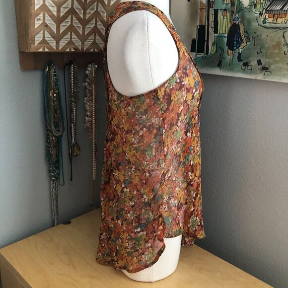 American Rag Cie Orange Red Floral Pleated Cami Tank Top - Picture 6 of 10